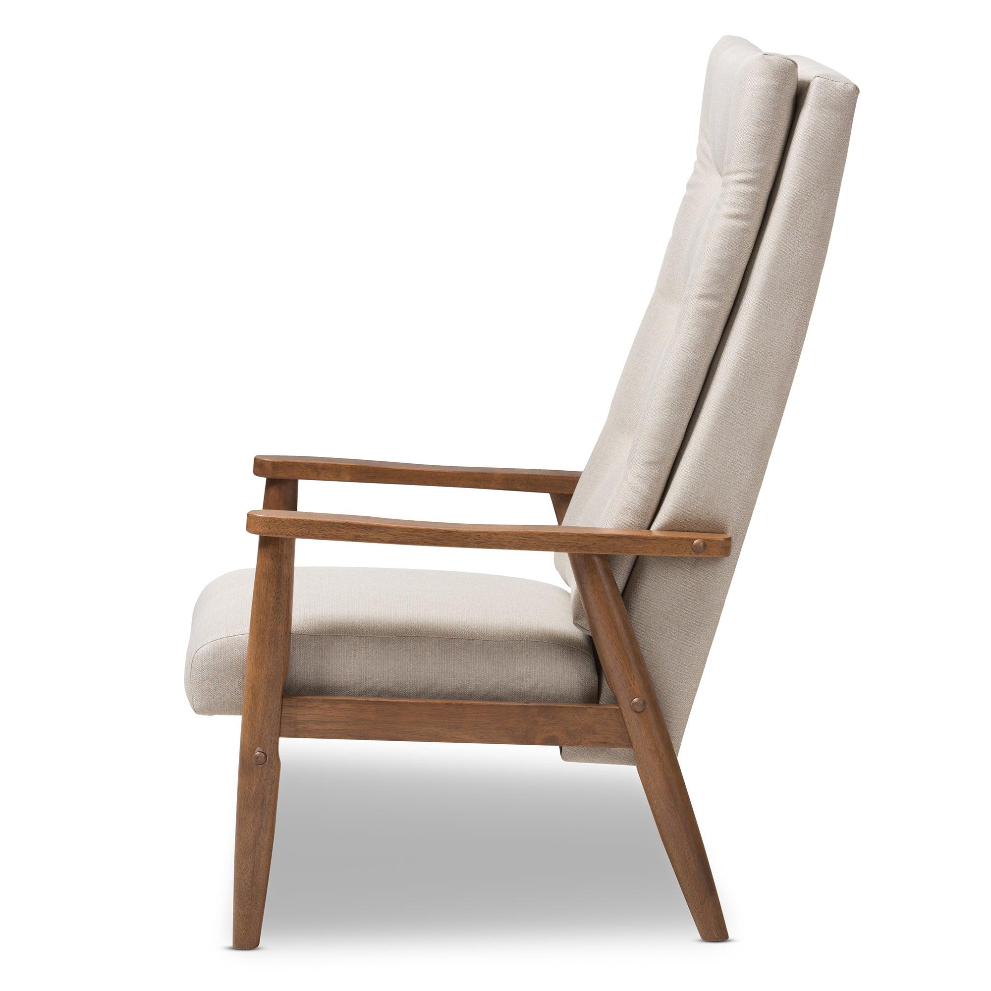 Roxy Mid-Century Modern Finish Wood and Light Fabric Upholstered Button-Tufted High-Back Chair