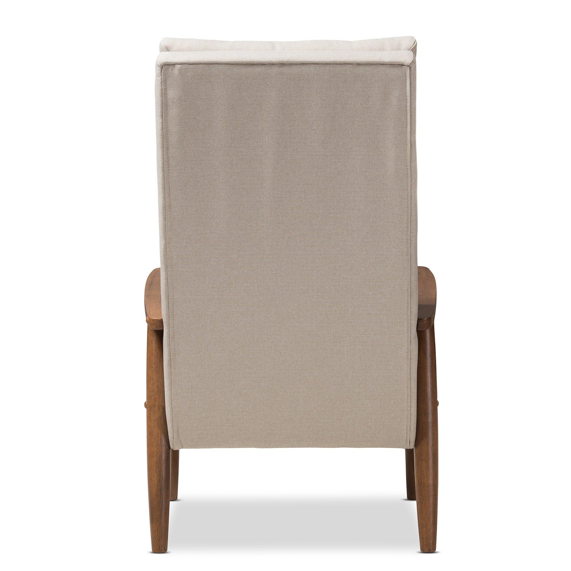 Roxy Mid-Century Modern Finish Wood and Light Fabric Upholstered Button-Tufted High-Back Chair