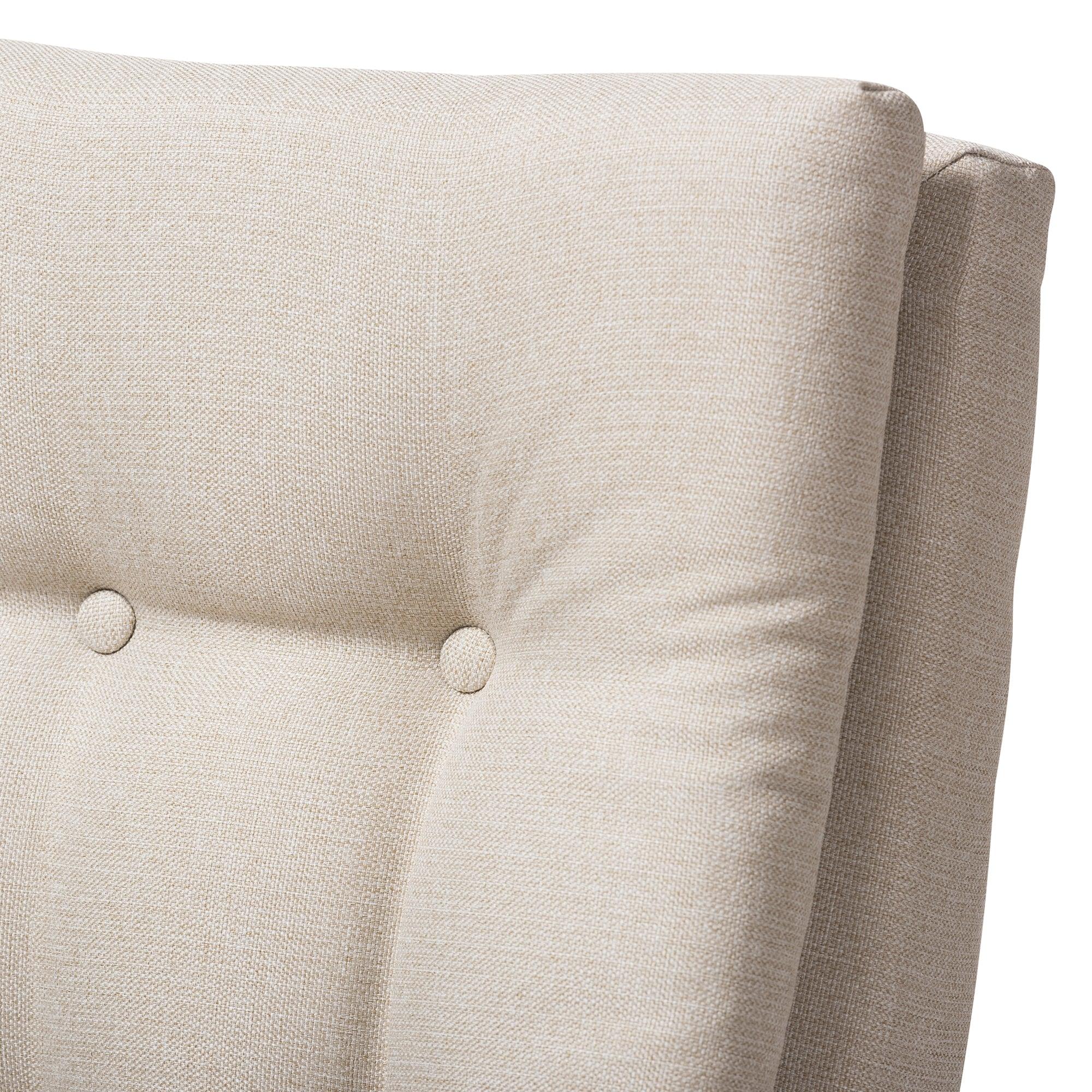 Roxy Mid-Century Modern Finish Wood and Light Fabric Upholstered Button-Tufted High-Back Chair