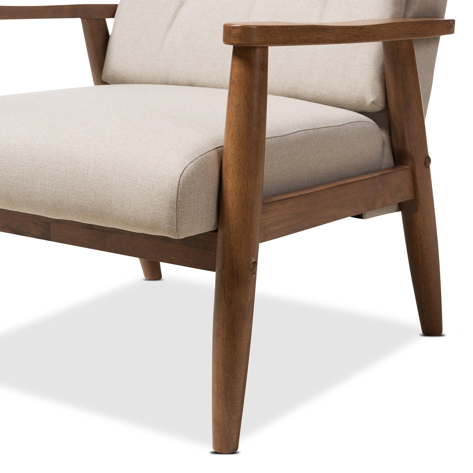 Roxy Mid-Century Modern Finish Wood and Light Fabric Upholstered Button-Tufted High-Back Chair