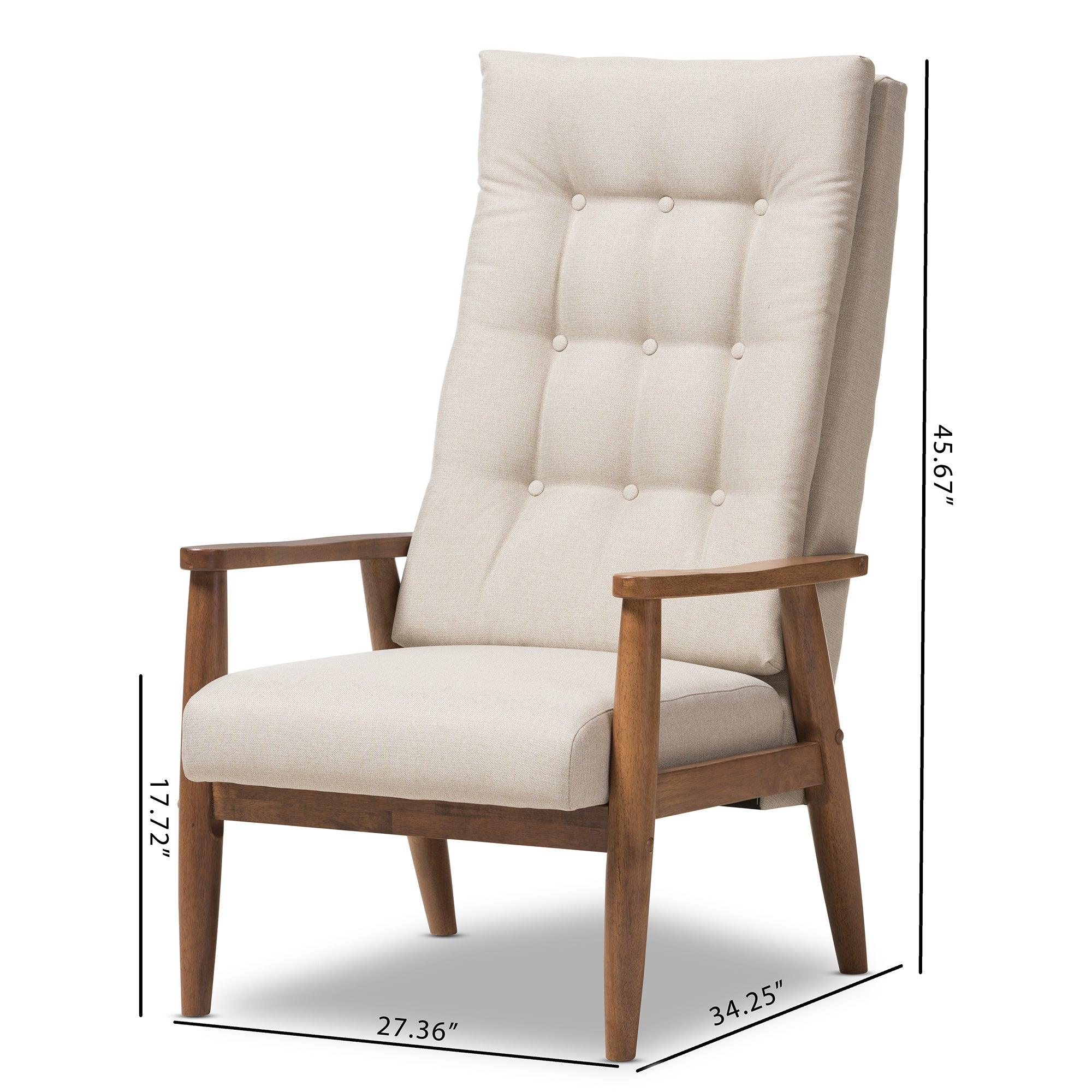 Roxy Mid-Century Modern Finish Wood and Light Fabric Upholstered Button-Tufted High-Back Chair