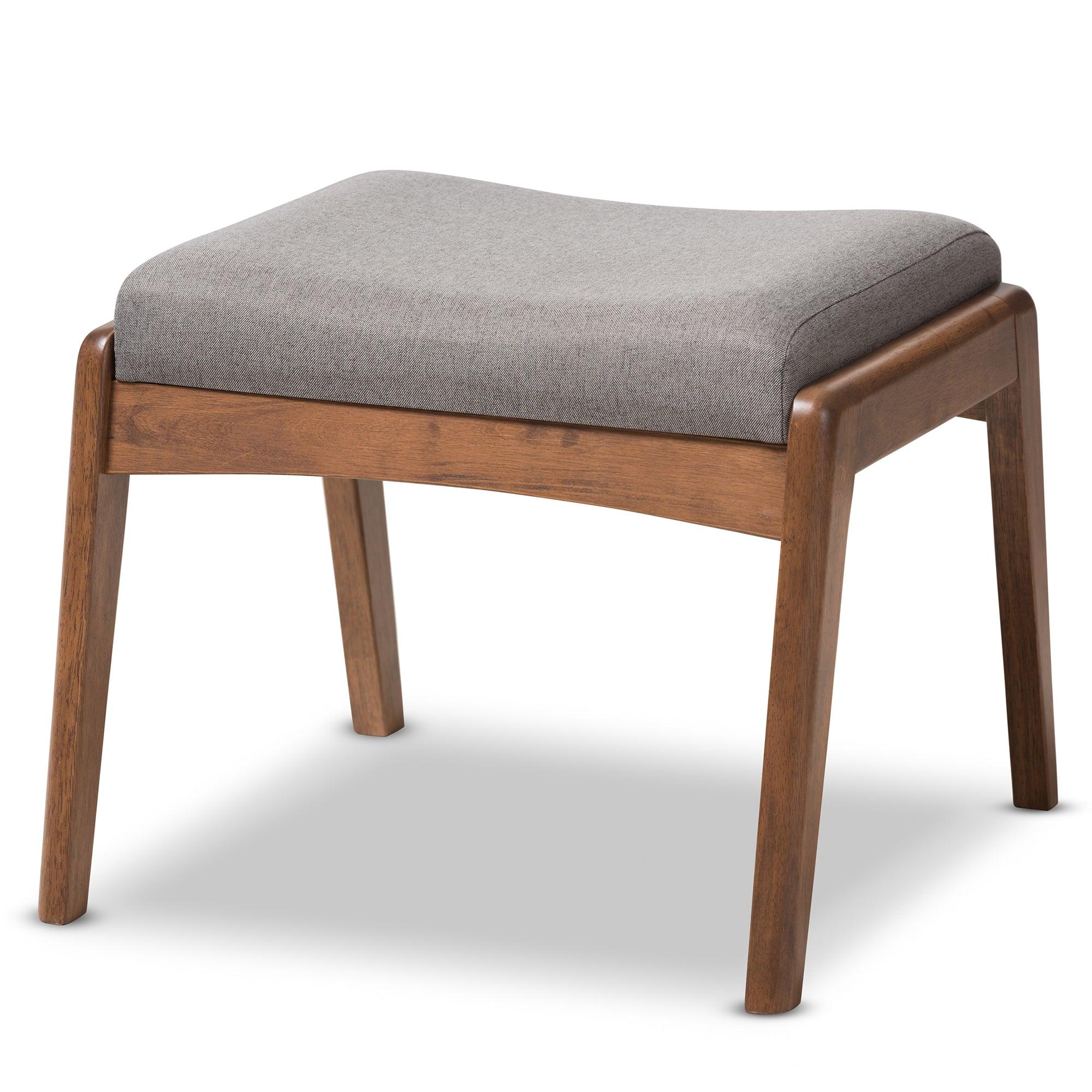 Roxy Mid-Century Modern Wood Finishing and Fabric Upholstered Ottoman