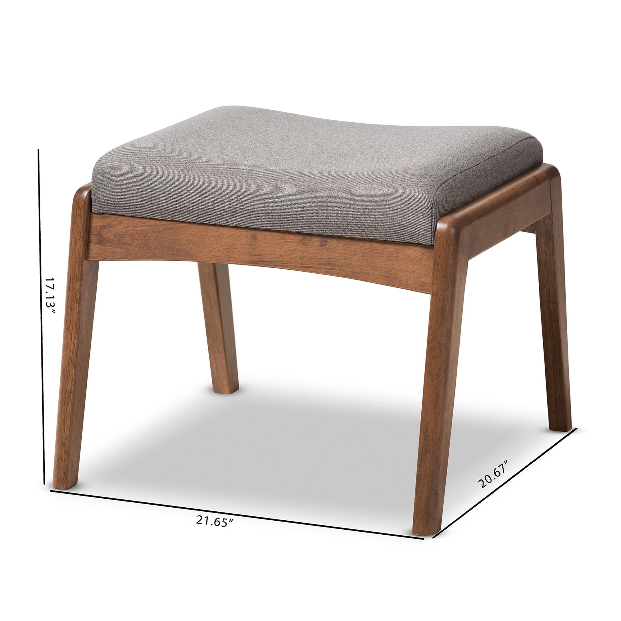 Roxy Mid-Century Modern Wood Finishing and Fabric Upholstered Ottoman