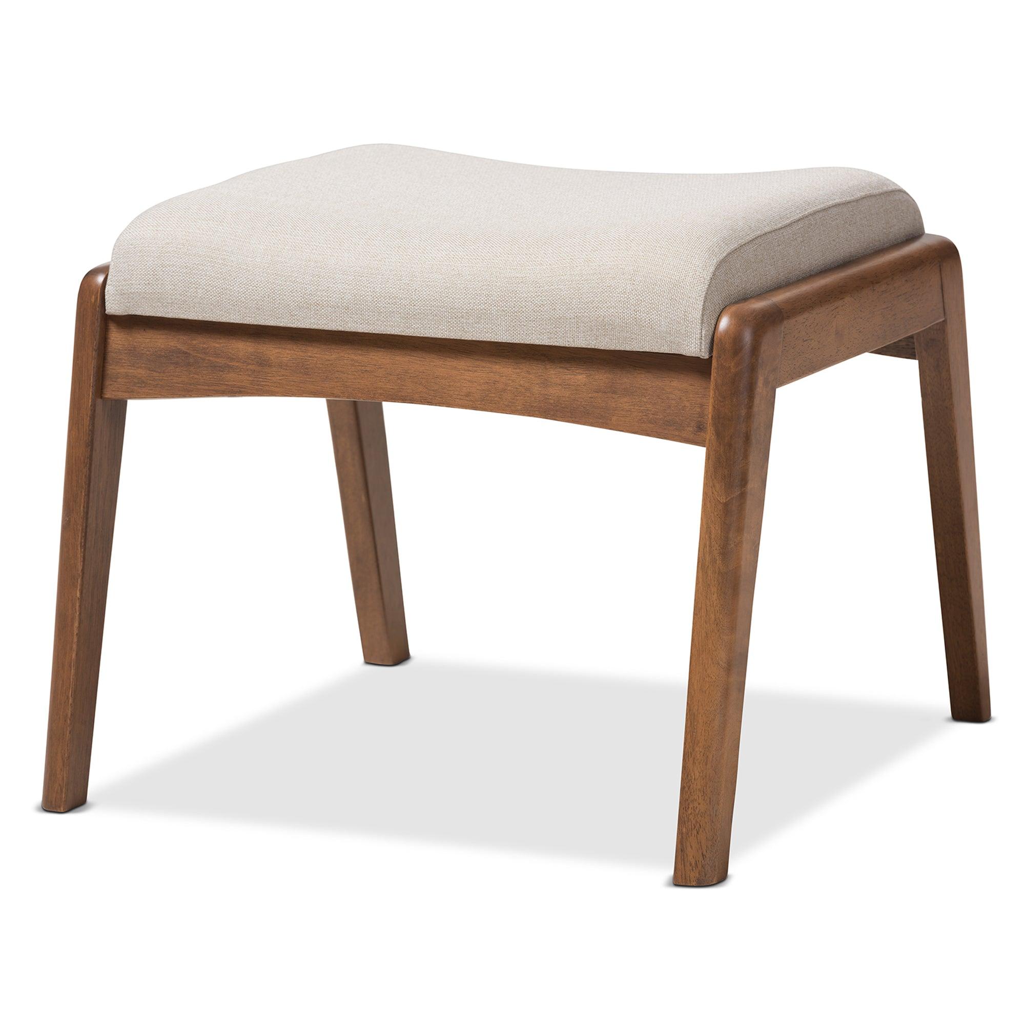 Roxy Mid-Century Modern Wood Finishing and Light Fabric Upholstered Ottoman