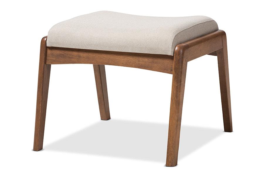 Roxy Mid-Century Modern Wood Finishing and Light Fabric Upholstered Ottoman