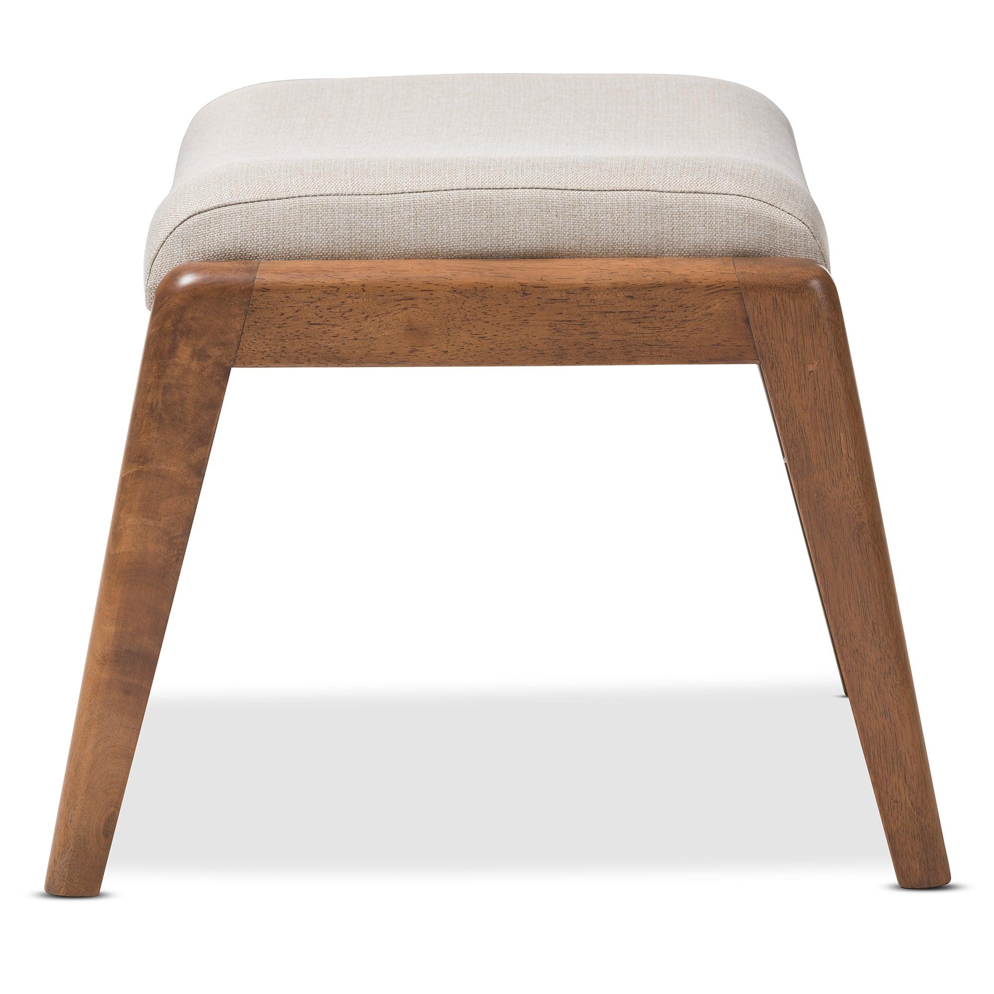 Roxy Mid-Century Modern Wood Finishing and Light Fabric Upholstered Ottoman