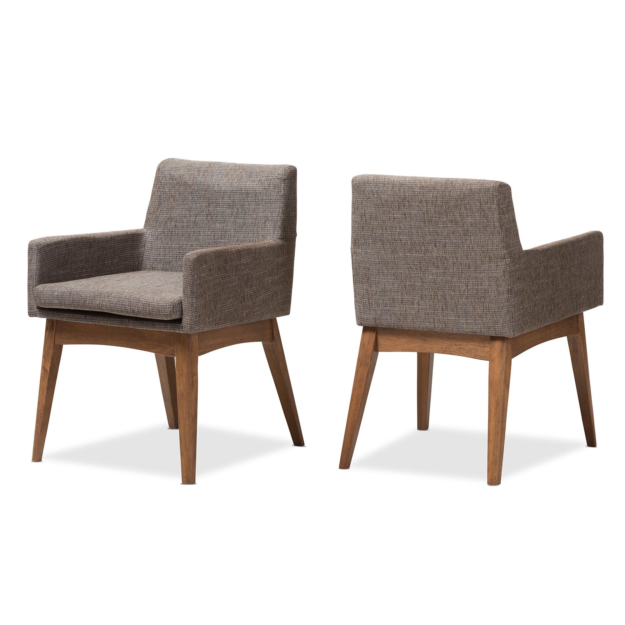 Nexus Mid-Century Modern Wood Finishing and Gravel Fabric Upholstered Arm Chair (Set of 2)