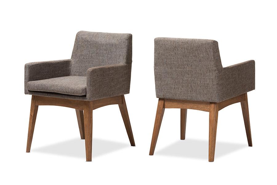 Nexus Mid-Century Modern Wood Finishing and Gravel Fabric Upholstered Arm Chair (Set of 2)