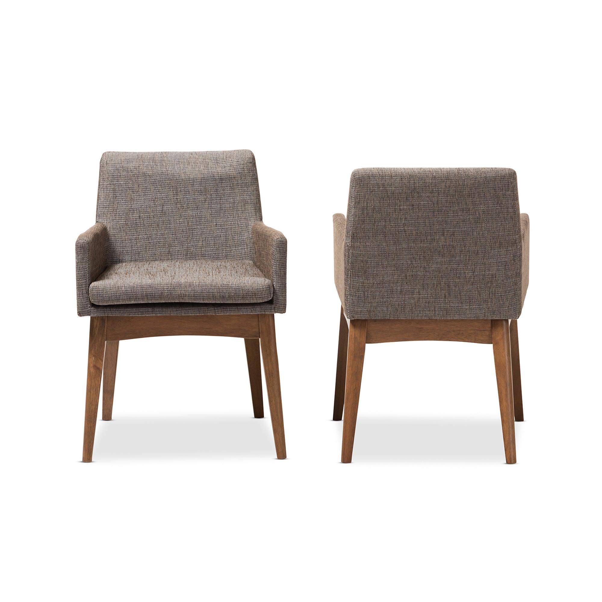 Nexus Mid-Century Modern Wood Finishing and Gravel Fabric Upholstered Arm Chair (Set of 2)