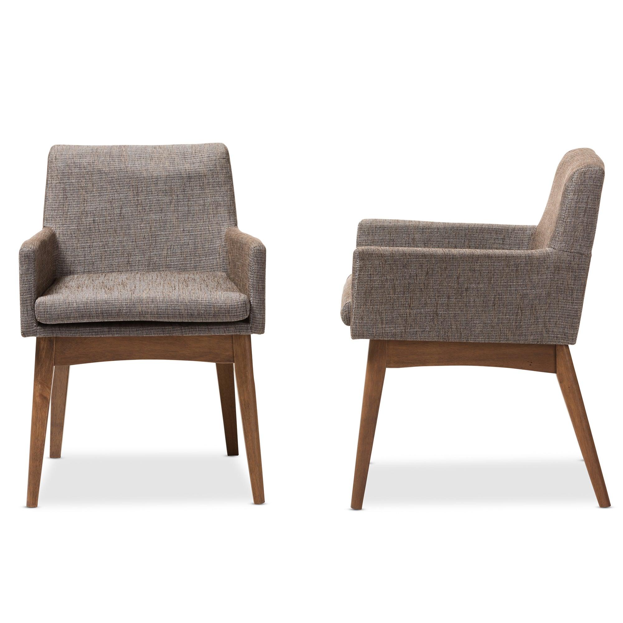 Nexus Mid-Century Modern Wood Finishing and Gravel Fabric Upholstered Arm Chair (Set of 2)