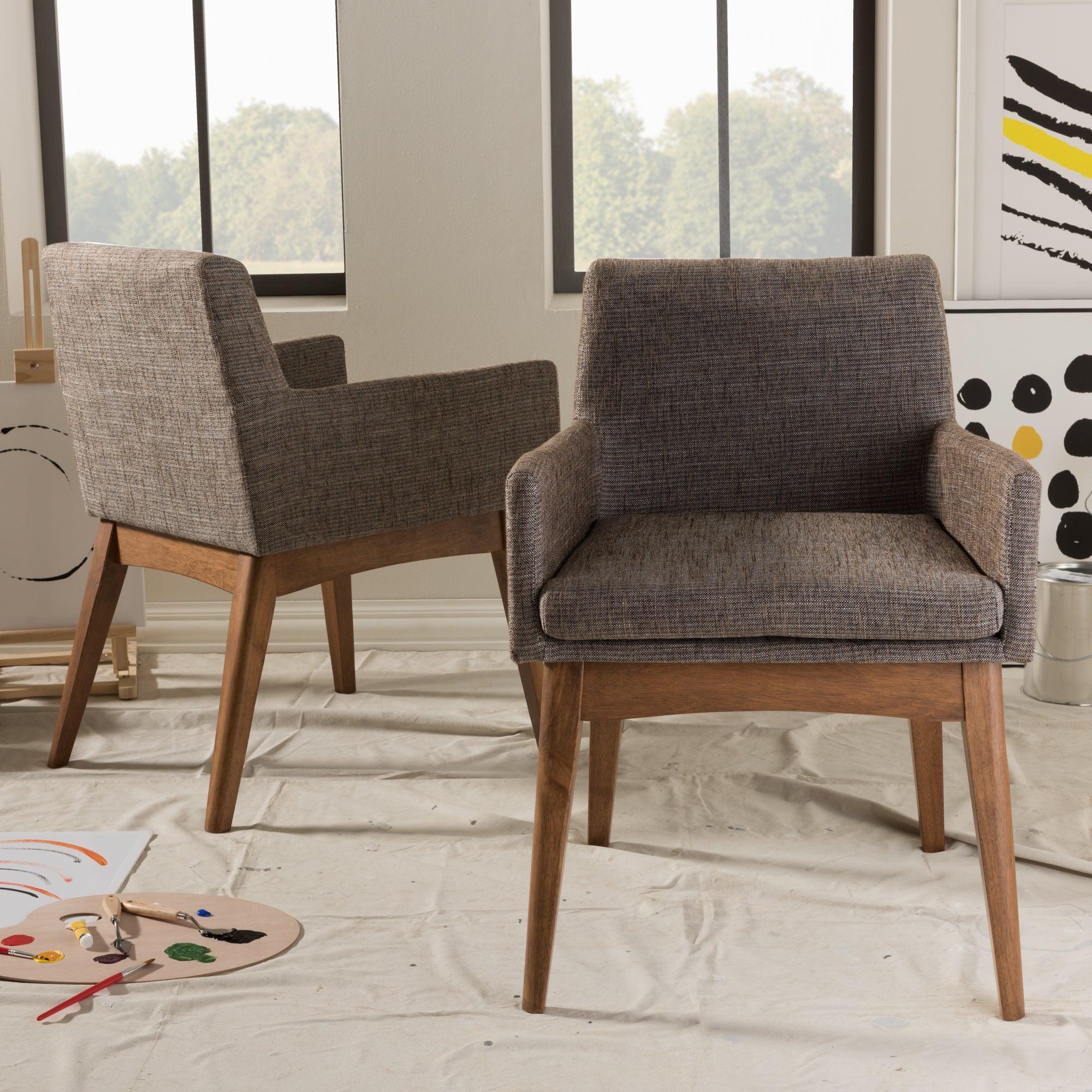 Nexus Mid-Century Modern Wood Finishing and Gravel Fabric Upholstered Arm Chair (Set of 2)