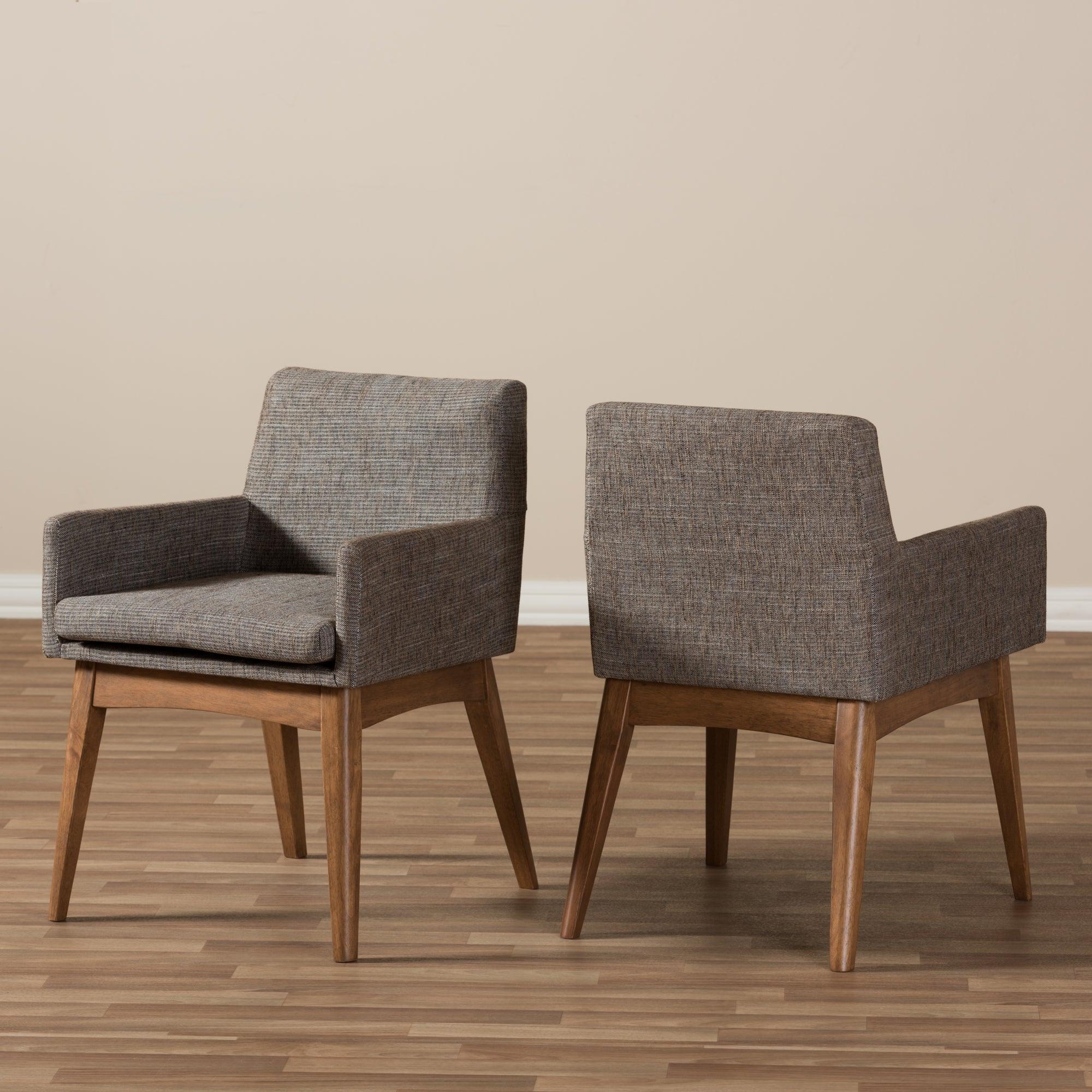 Nexus Mid-Century Modern Wood Finishing and Gravel Fabric Upholstered Arm Chair (Set of 2)