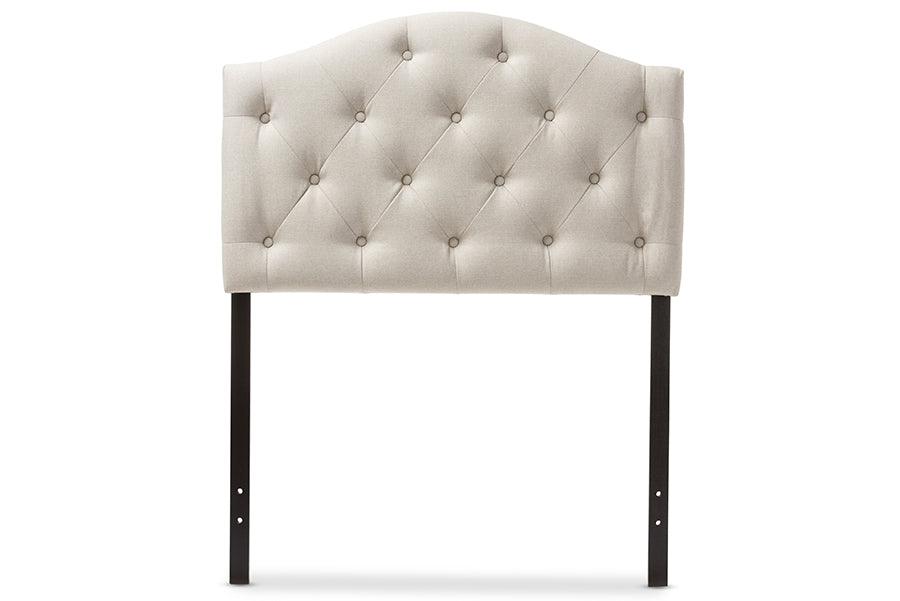 Myra Modern and Contemporary Light Fabric Upholstered Button-Tufted Scalloped Headboard