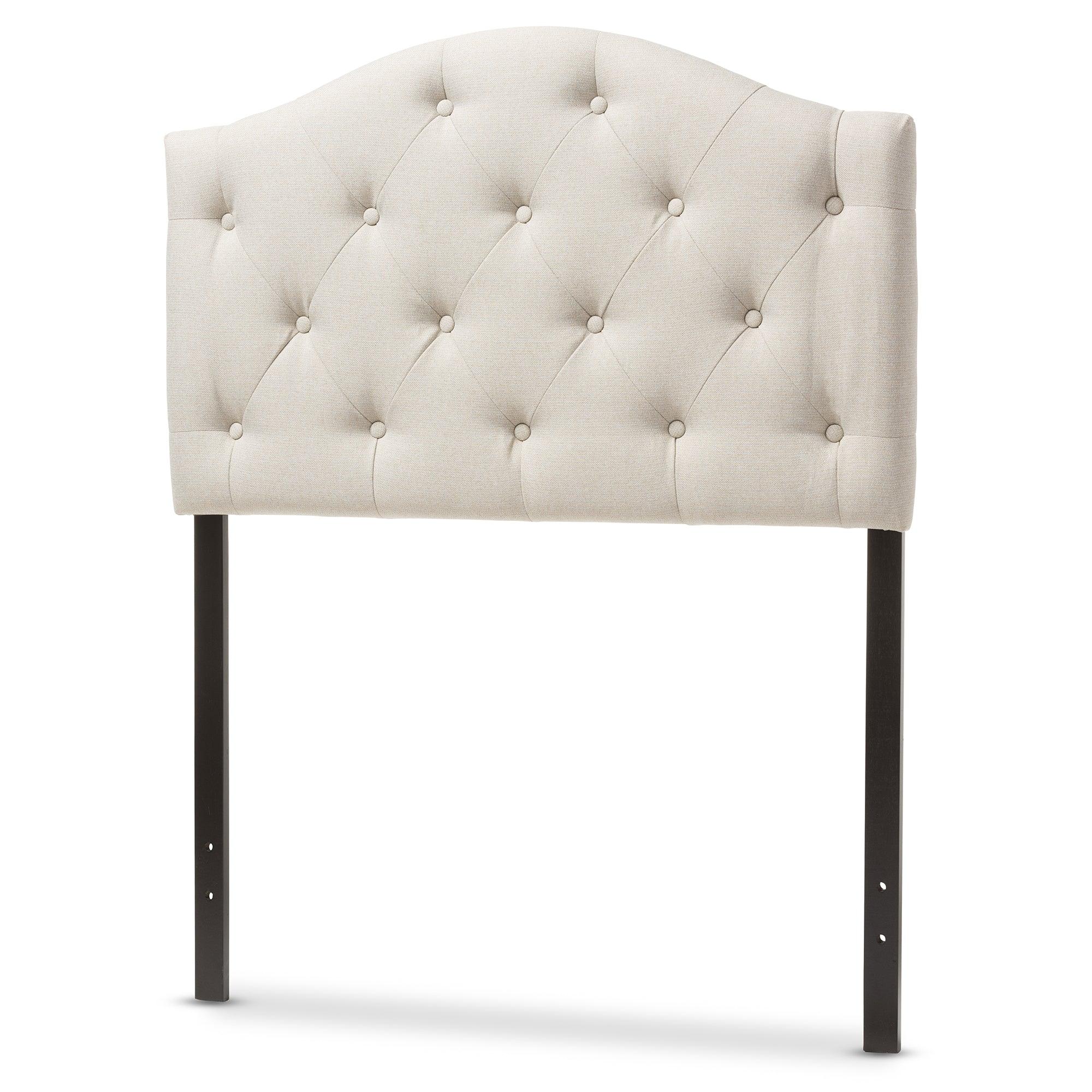 Myra Modern and Contemporary Light Fabric Upholstered Button-Tufted Scalloped Headboard