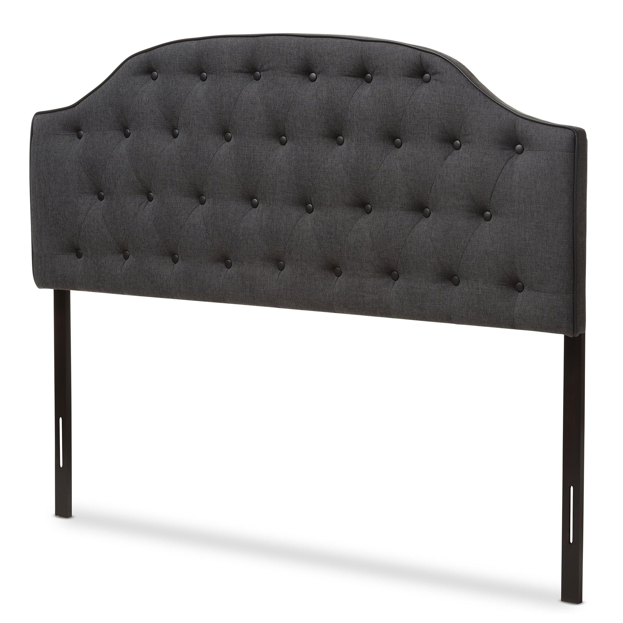 Windsor Modern and Contemporary Dark Fabric Upholstered Scalloped Buttoned Headboard