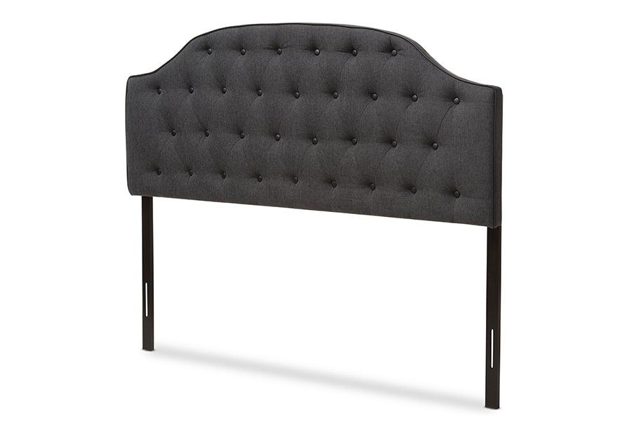 Windsor Modern and Contemporary Dark Fabric Upholstered Scalloped Buttoned Headboard