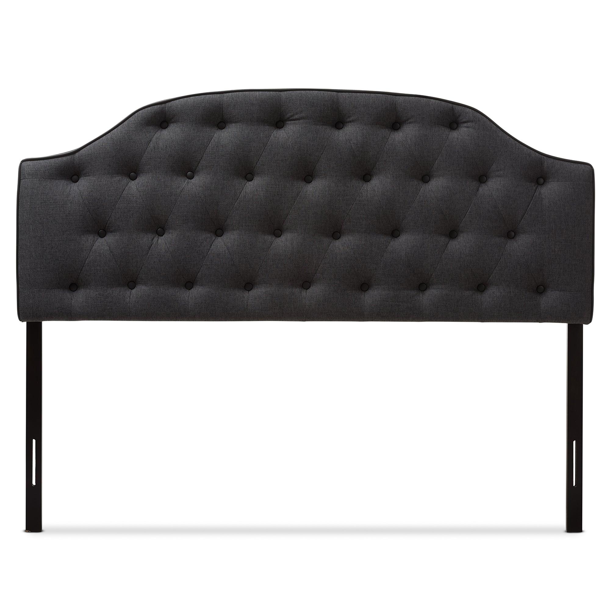 Windsor Modern and Contemporary Dark Fabric Upholstered Scalloped Buttoned Headboard