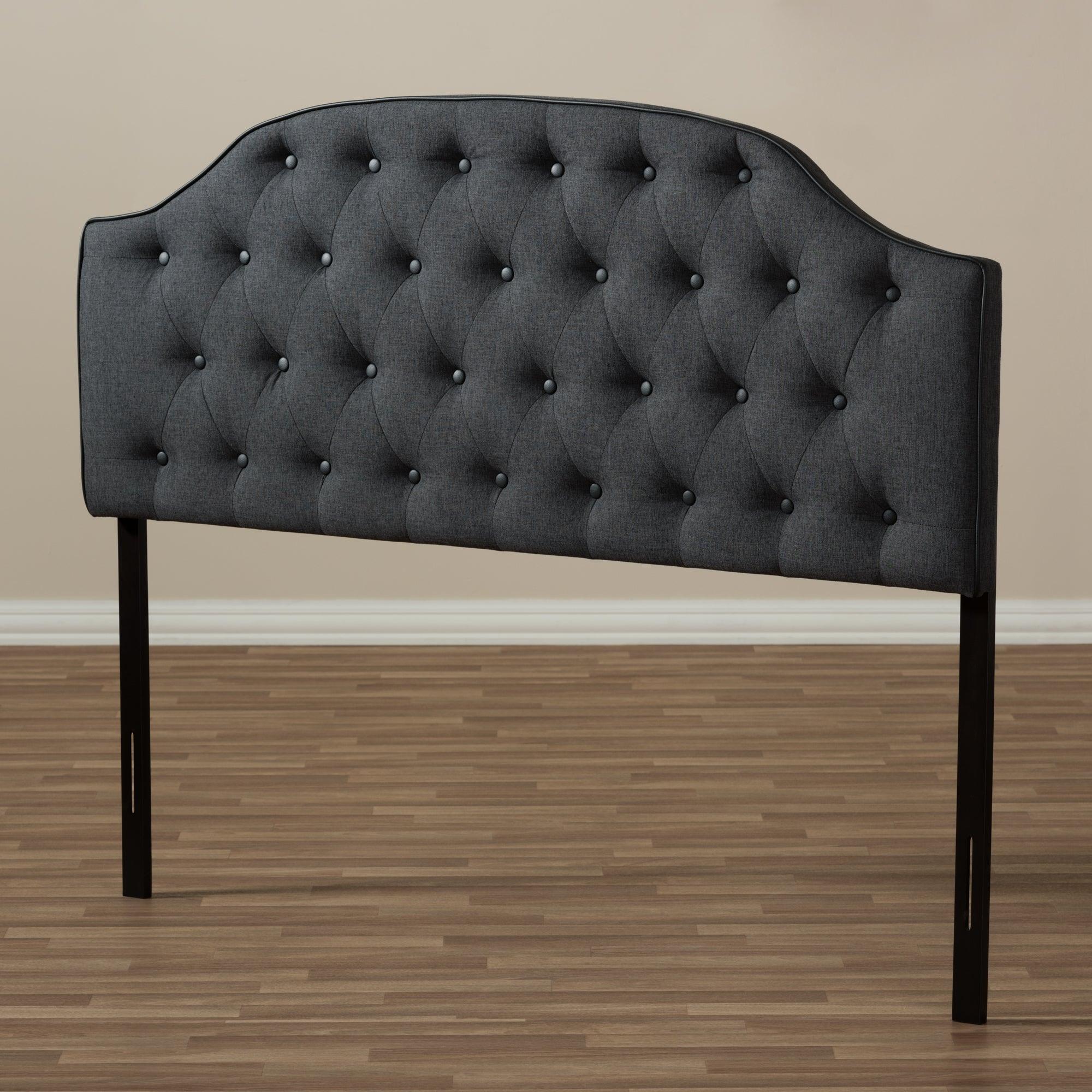 Windsor Modern and Contemporary Dark Fabric Upholstered Scalloped Buttoned Headboard