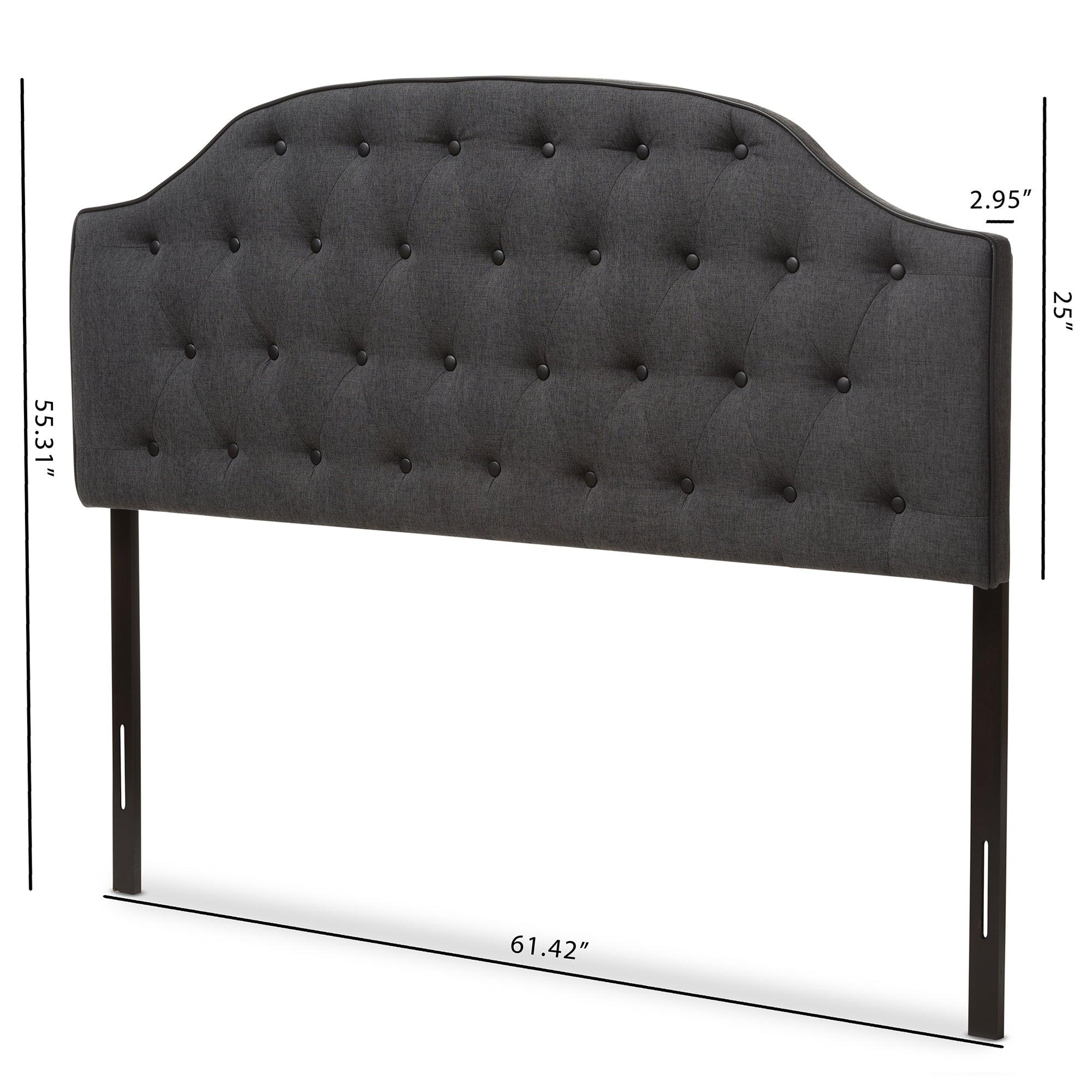 Windsor Modern and Contemporary Dark Fabric Upholstered Scalloped Buttoned Headboard