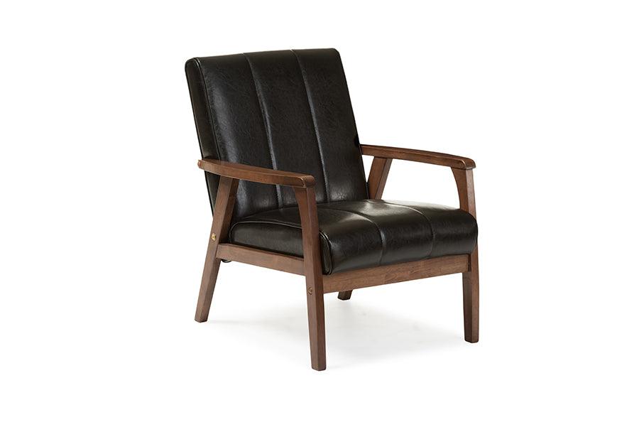 Nikko Mid-century Modern Scandinavian Style Faux Leather Wooden Lounge Chair