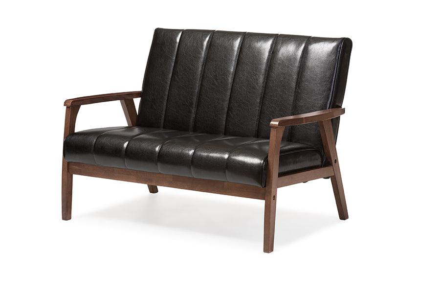 Nikko Mid-century Modern Scandinavian Style Faux Leather Wooden 2-Seater Loveseat