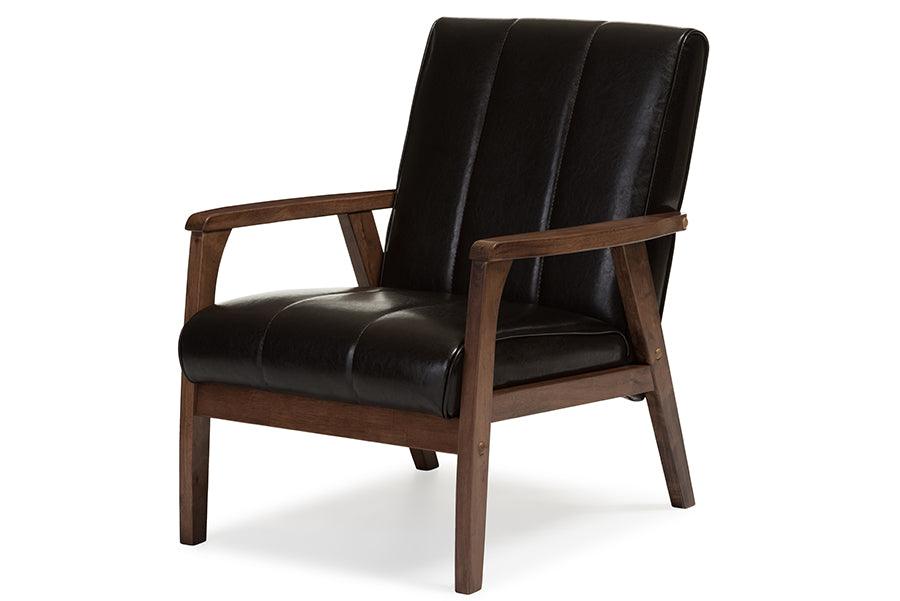 Nikko Mid-century Modern Scandinavian Style Faux Leather Wooden Lounge Chair