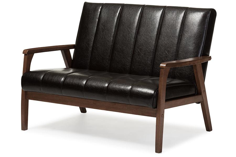 Nikko Mid-century Modern Scandinavian Style Faux Leather Wooden 2-Seater Loveseat