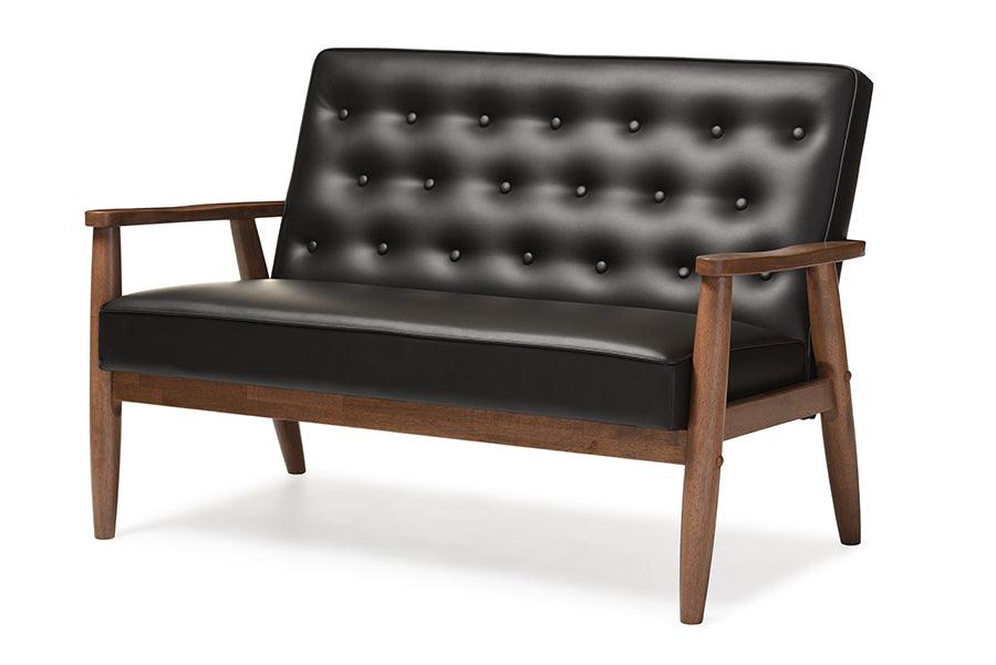 Sorrento Mid-century Retro Modern Faux Leather Upholstered Wooden 2-seater Loveseat