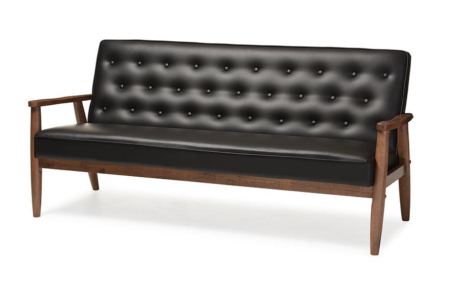 Sorrento Mid-century Retro Modern Faux Leather Upholstered Wooden 3-seater Sofa