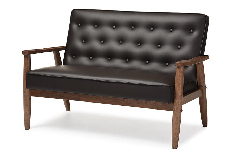 Sorrento Mid-century Retro Modern Faux Leather Upholstered Wooden 2-seater Loveseat