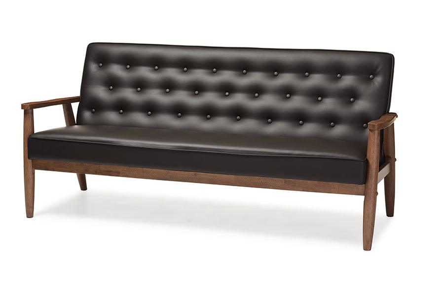 Sorrento Mid-century Retro Modern Faux Leather Upholstered Wooden 3-seater Sofa