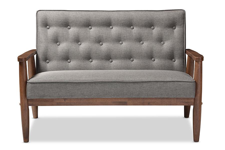 Sorrento Mid-century Retro Modern Fabric Upholstered Wooden 2-seater Loveseat