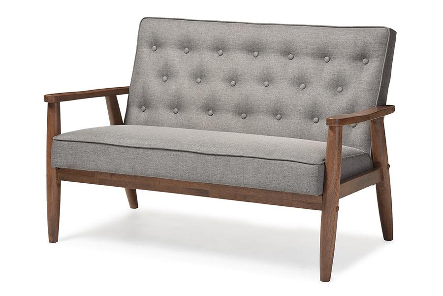 Sorrento Mid-century Retro Modern Fabric Upholstered Wooden 2-seater Loveseat