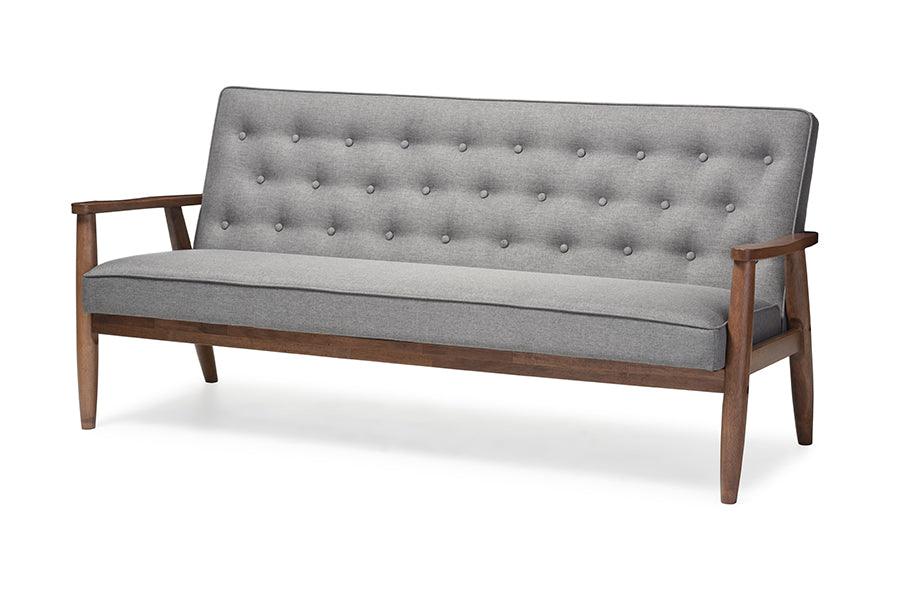 Sorrento Mid-century Retro Modern Fabric Upholstered Wooden 3-seater Sofa