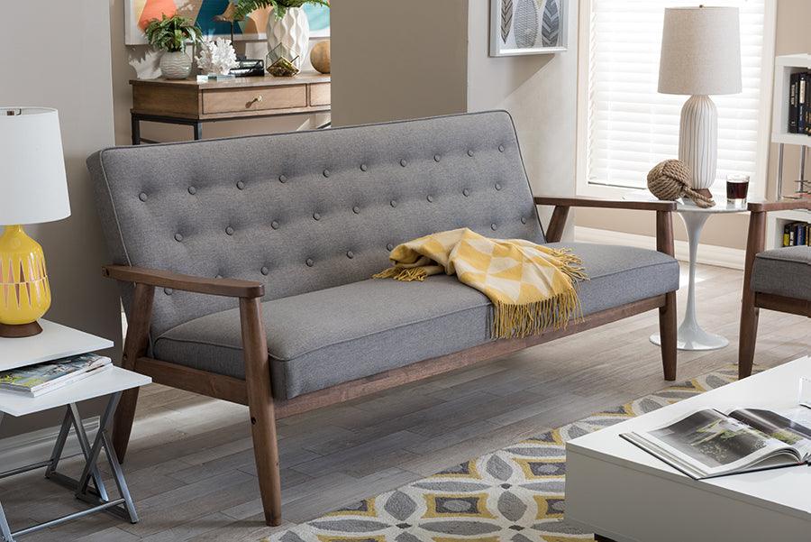 Sorrento Mid-century Retro Modern Fabric Upholstered Wooden 3-seater Sofa