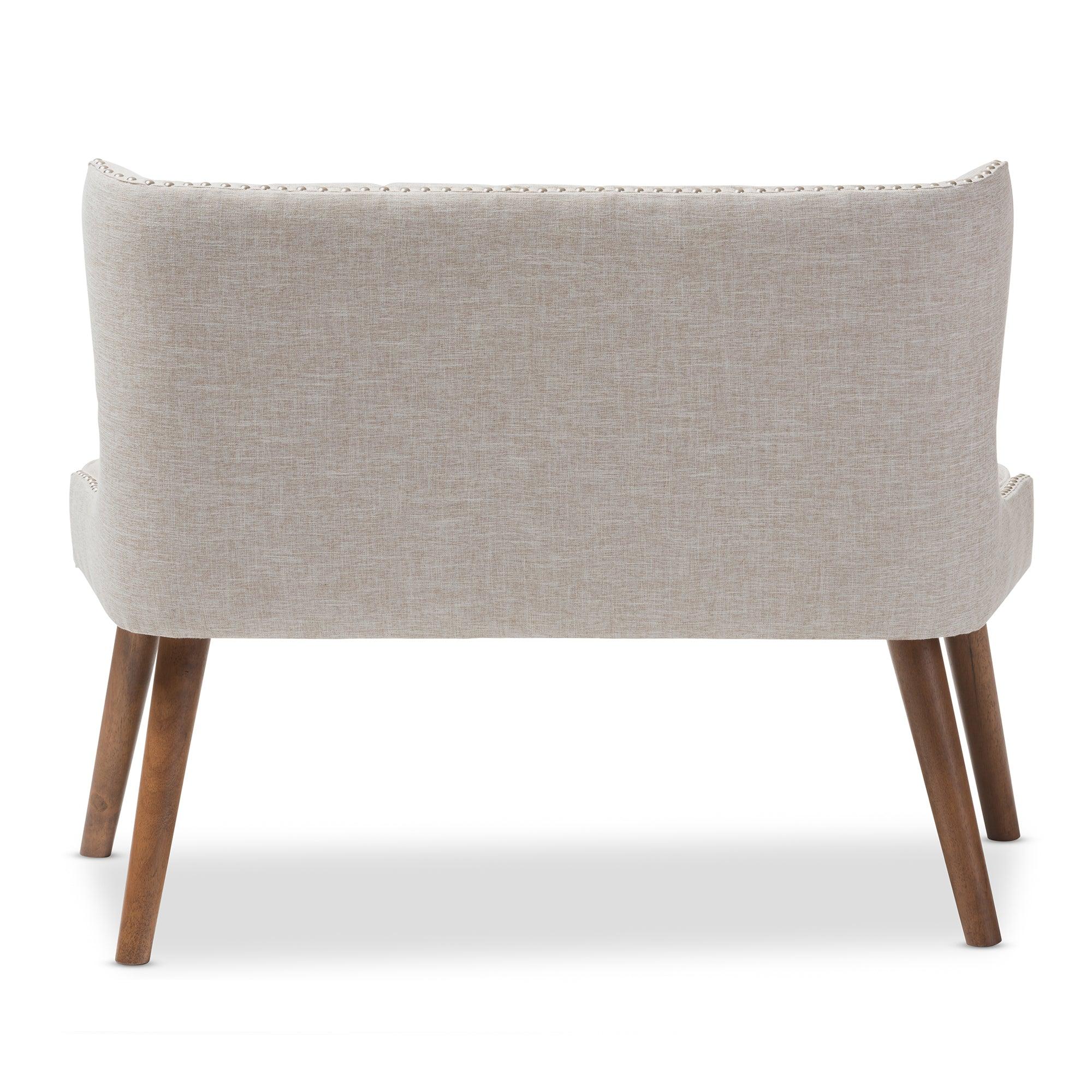 Scarlett Mid-Century Modern Wood and Light Fabric Upholstered Button-Tufting with Nail Heads Trim 2-Seater Loveseat Settee