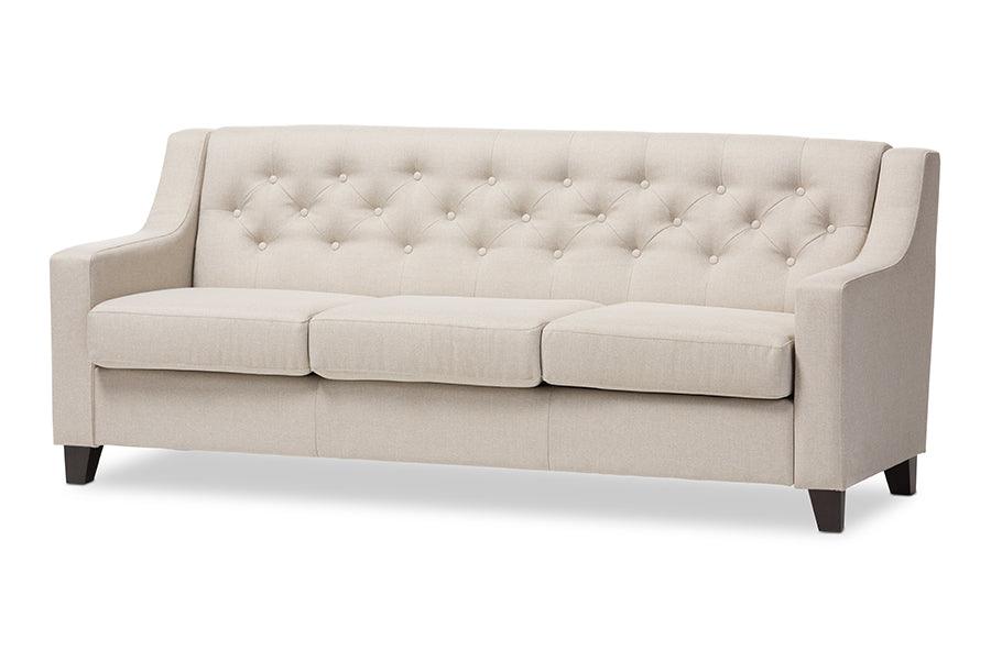 Arcadia Modern and Contemporary Light Fabric Upholstered Button-Tufted Living Room 3-Seater Sofa