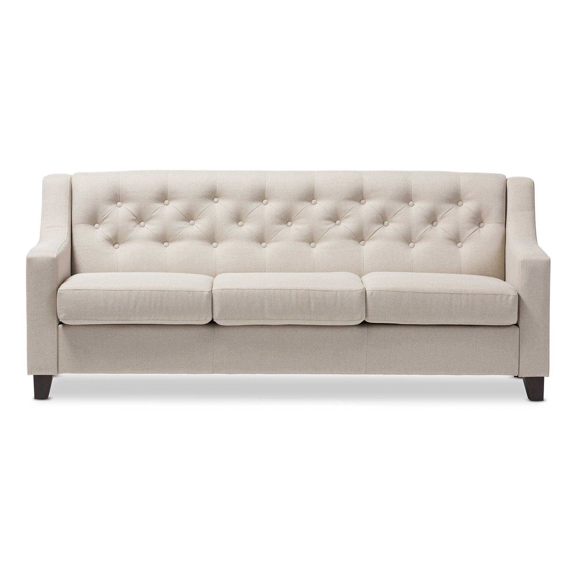 Arcadia Modern and Contemporary Light Fabric Upholstered Button-Tufted Living Room 3-Seater Sofa