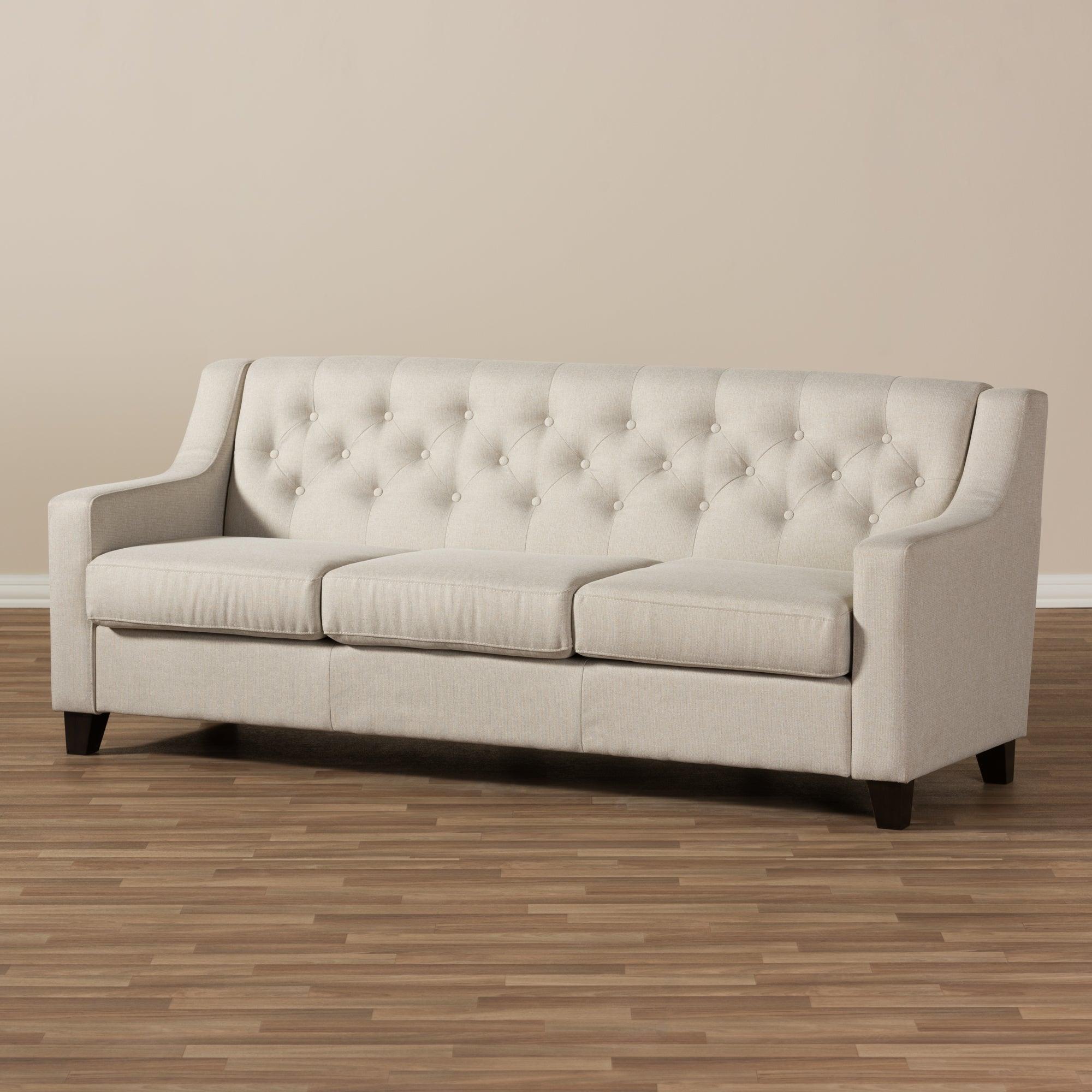 Arcadia Modern and Contemporary Light Fabric Upholstered Button-Tufted Living Room 3-Seater Sofa