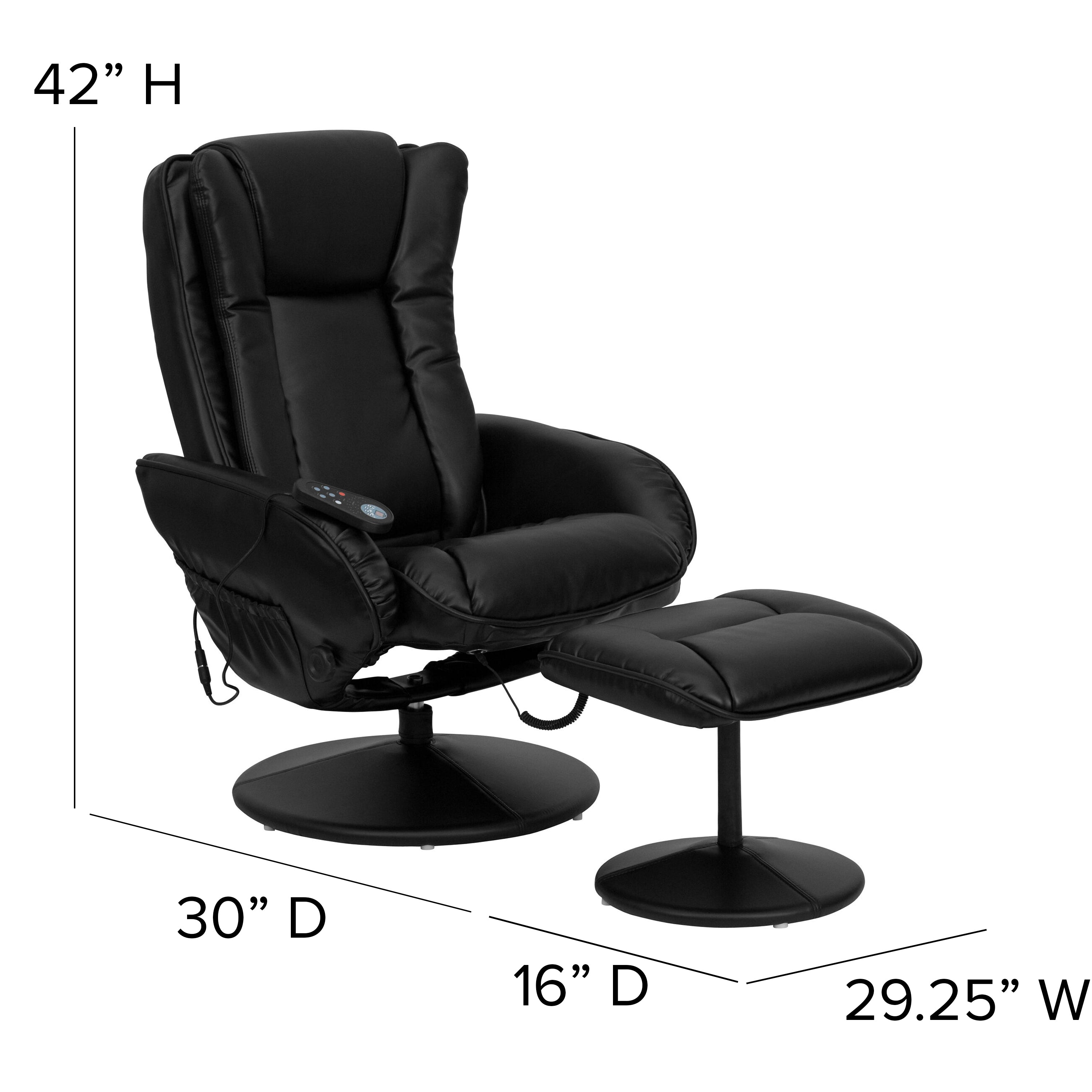 Massaging Multi-Position Plush Recliner with Side Pocket and Ottoman-Office Recliner-Flash Furniture-Wall2Wall Furnishings