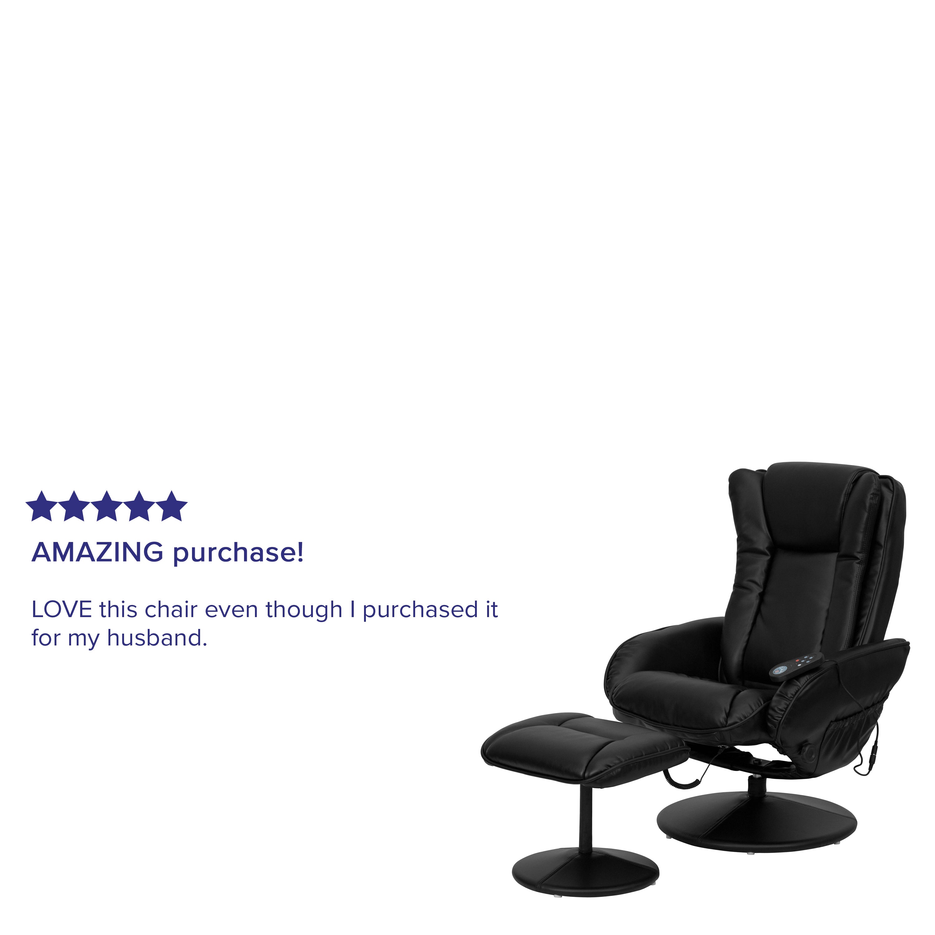 Massaging Multi-Position Plush Recliner with Side Pocket and Ottoman-Office Recliner-Flash Furniture-Wall2Wall Furnishings