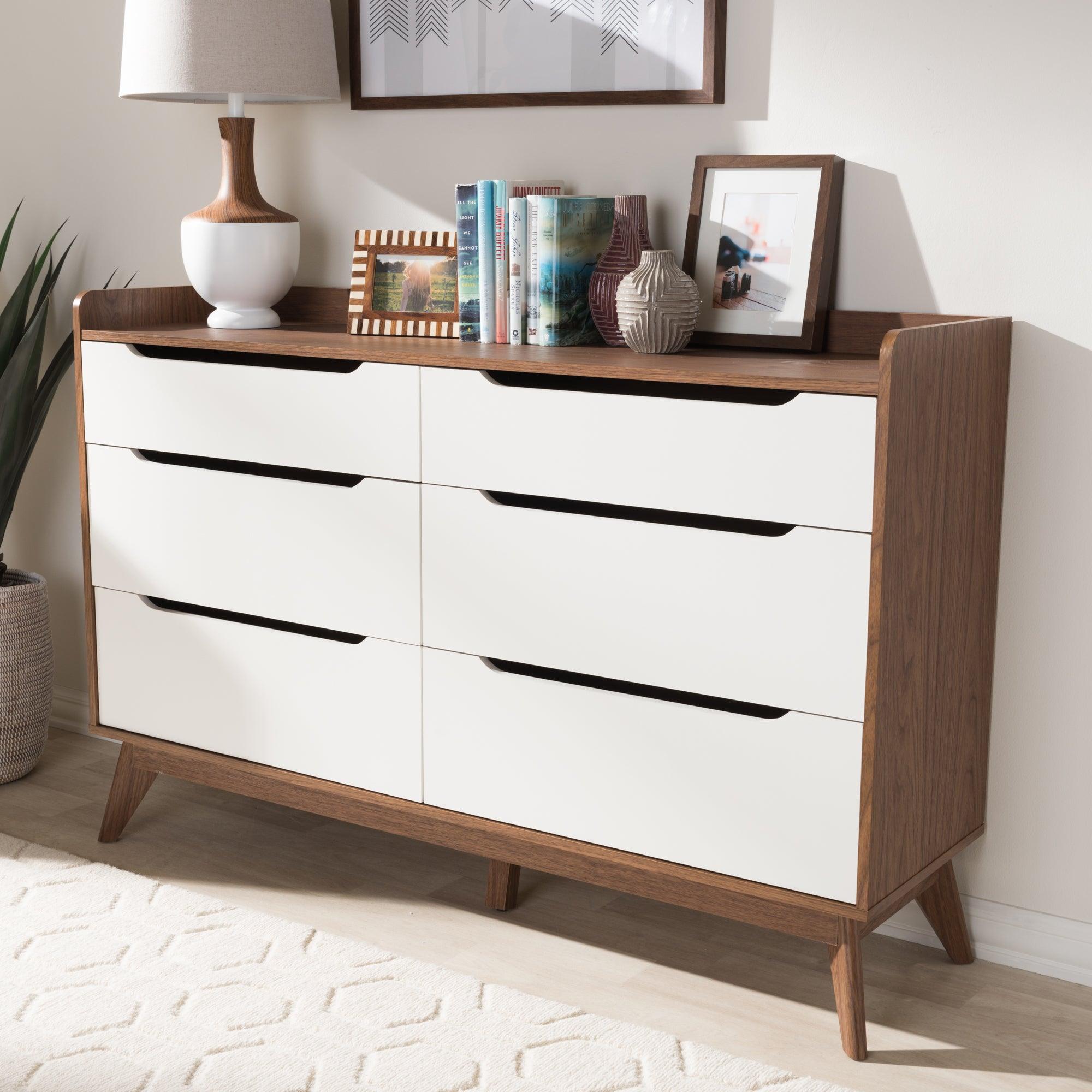 Brighton Mid-Century Modern and Wood 6-Drawer Storage Dresser