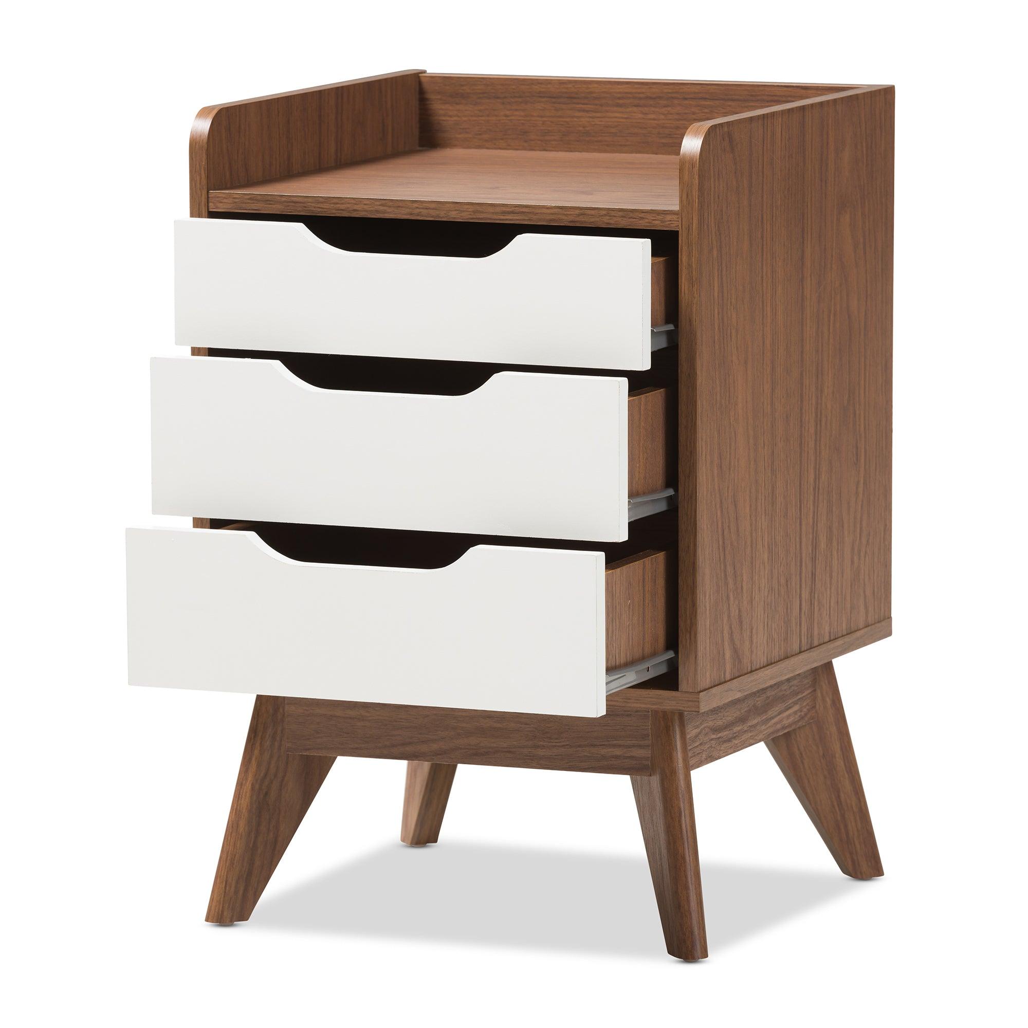 Brighton Mid-Century Modern and Wood 3-Drawer Storage Nightstand