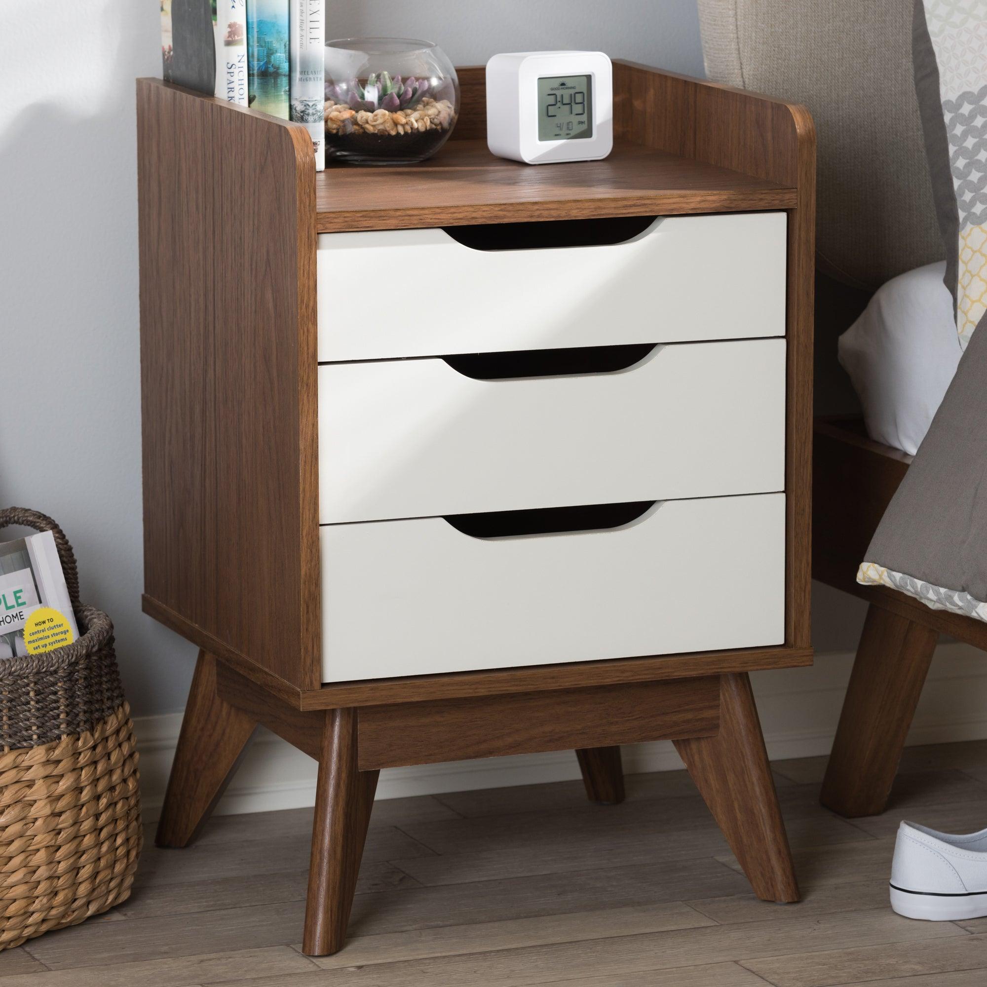 Brighton Mid-Century Modern and Wood 3-Drawer Storage Nightstand