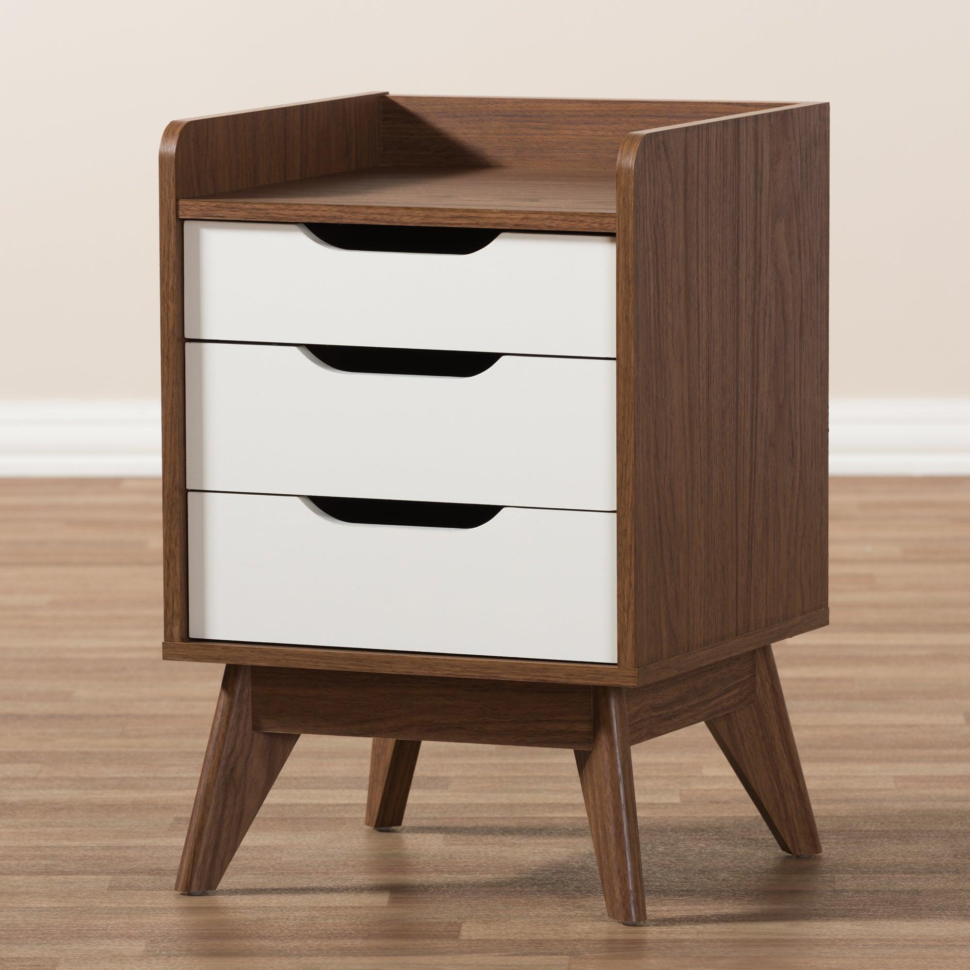 Brighton Mid-Century Modern and Wood 3-Drawer Storage Nightstand