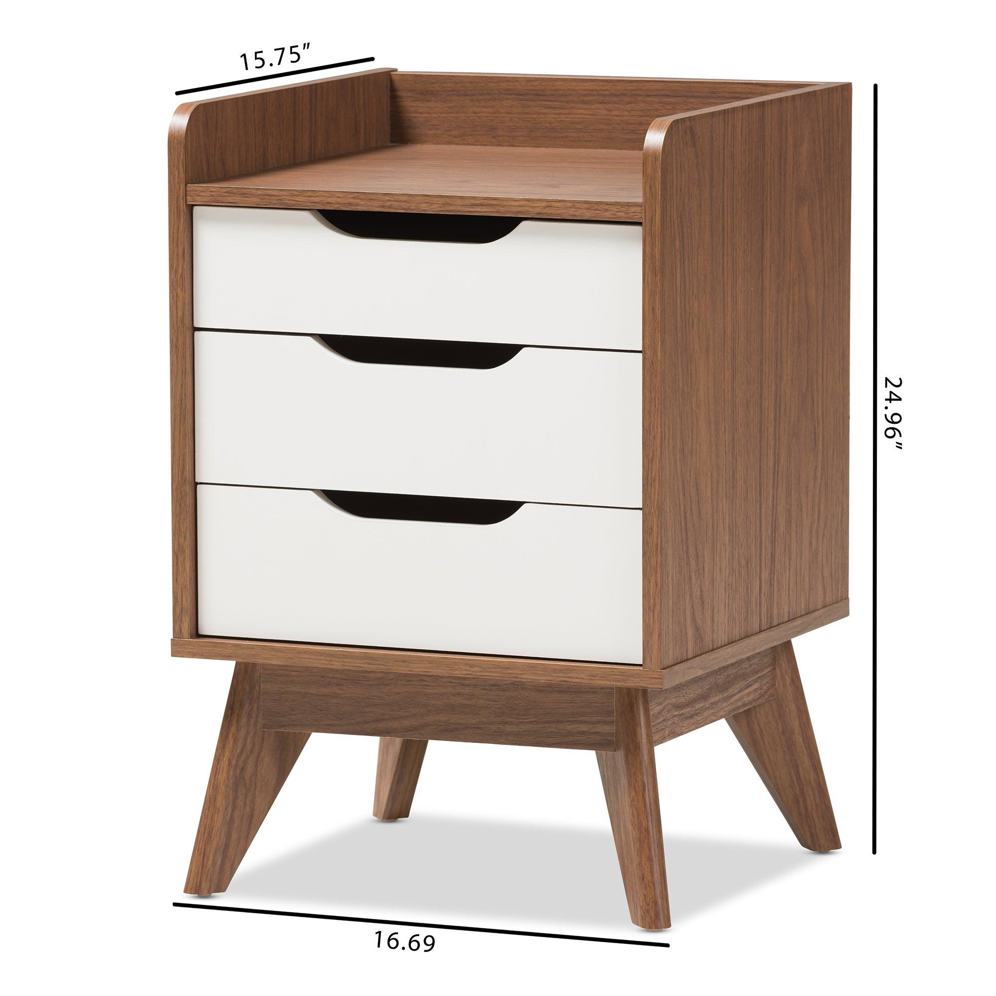 Brighton Mid-Century Modern and Wood 3-Drawer Storage Nightstand