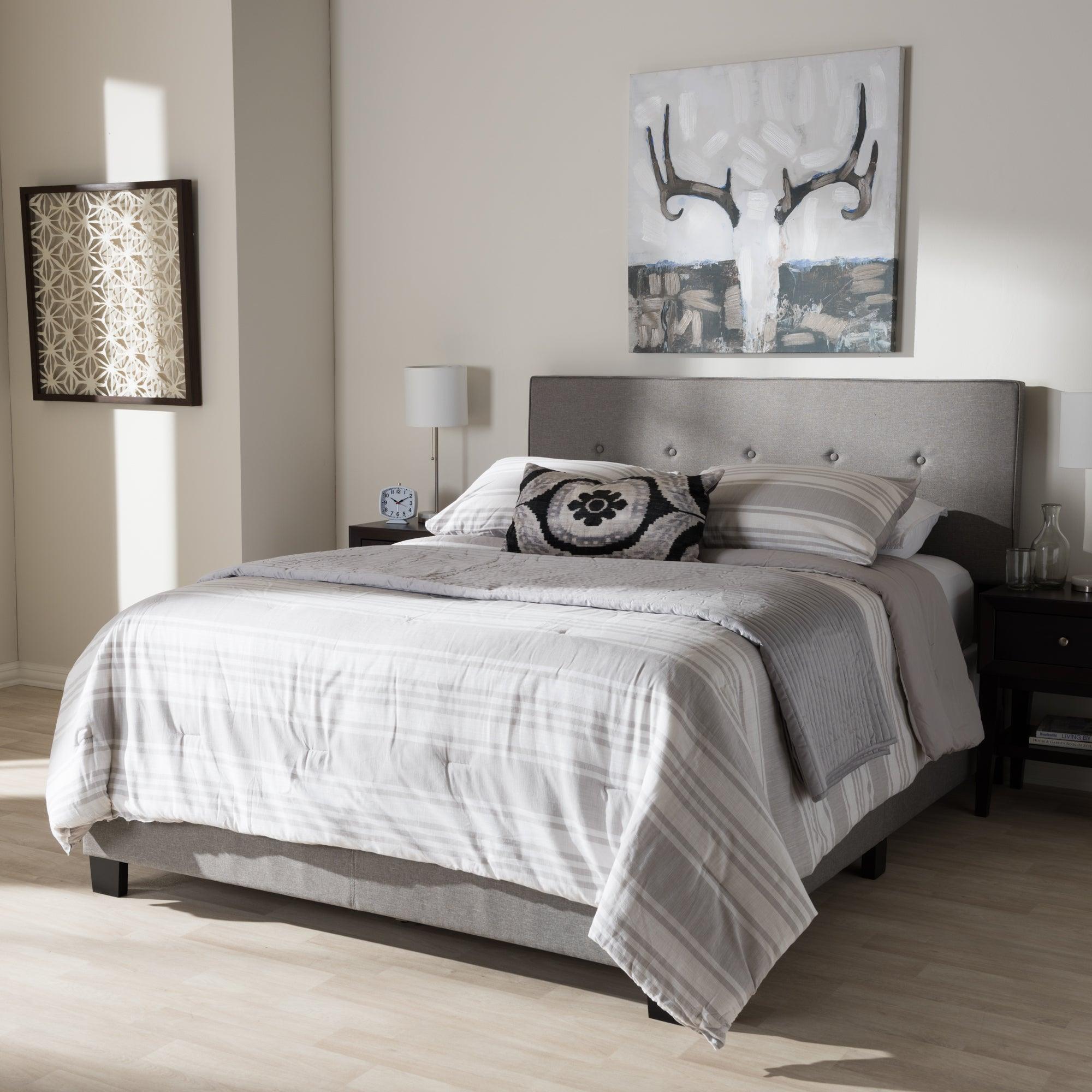 Hampton Modern and Contemporary Light Fabric Upholstered Bed