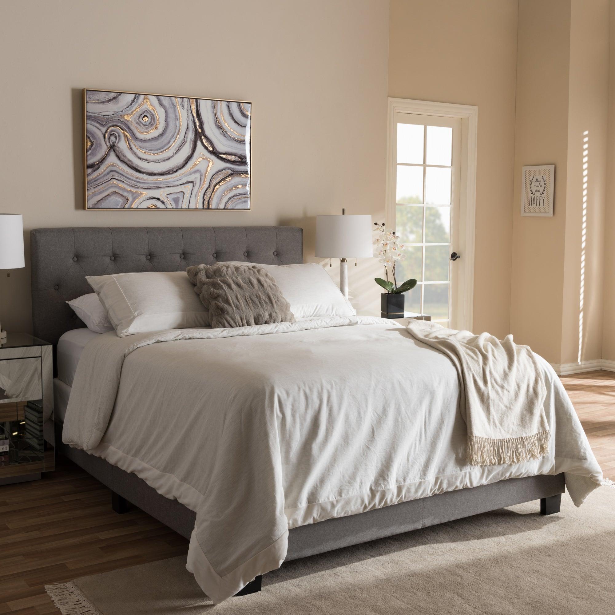 Cassandra Modern and Contemporary Light Fabric Upholstered Bed