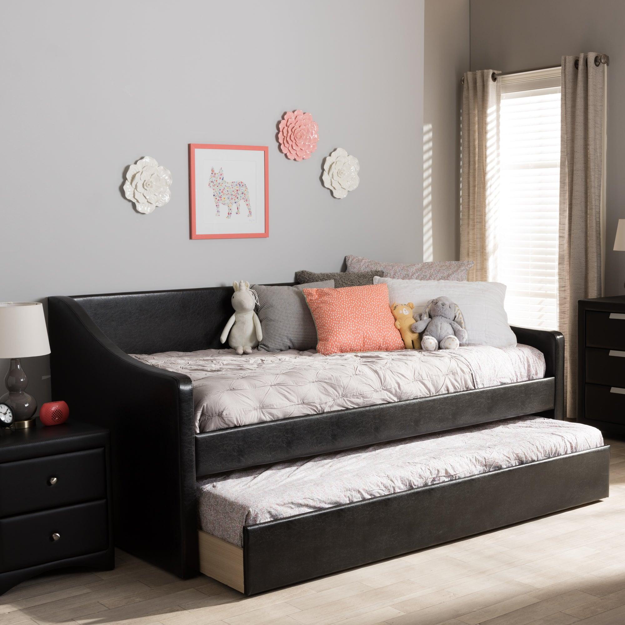 Barnstorm Modern and Contemporary Faux Leather Upholstered Daybed with Guest Trundle Bed