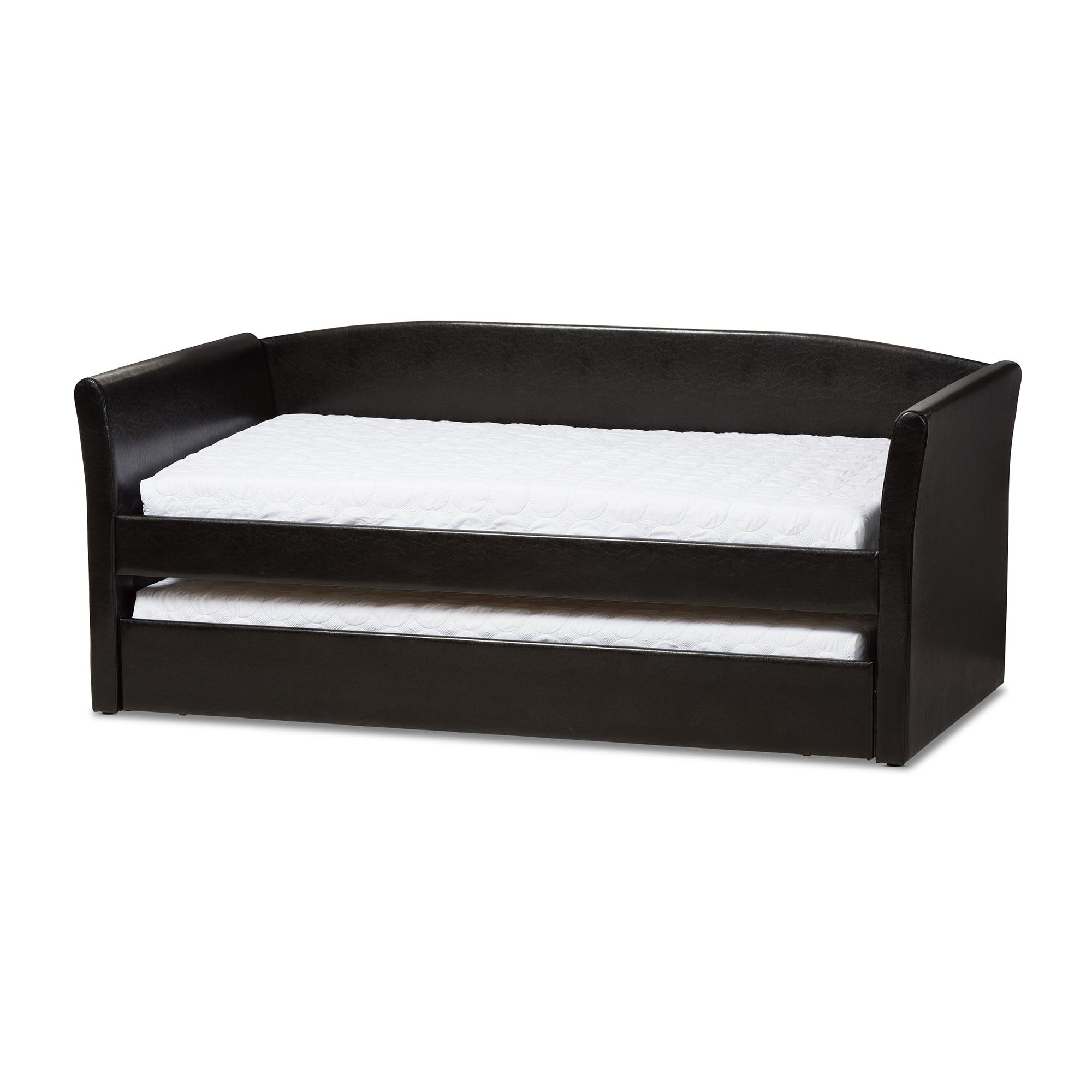 Camino Modern and Contemporary Faux Leather Upholstered Daybed with Guest Trundle Bed